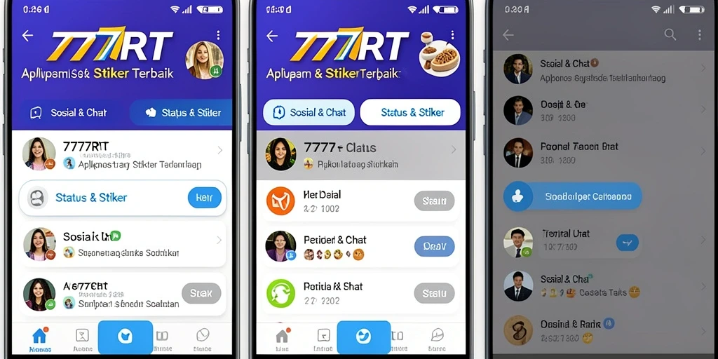 Antarmuka aplikasi 777RT dengan berbagai stiker menarik.