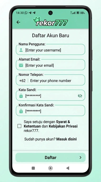 Tampilan halaman daftar rekor777
