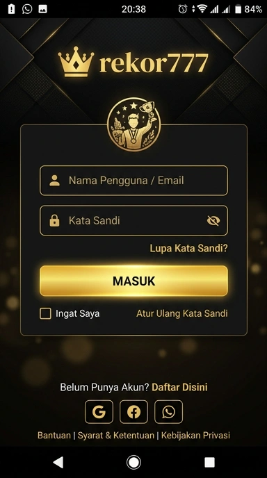 Tampilan halaman login rekor777